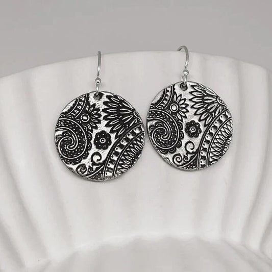 Vintage Rounded Mandala Silvered Earrings-Lydieannejewelry