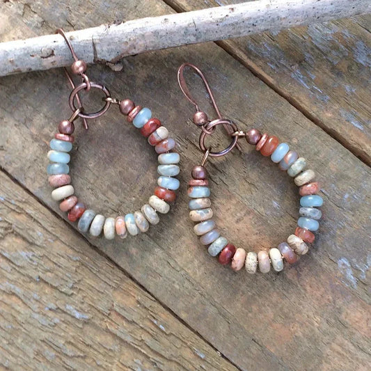 Vintage Natural Stones Hoop Earrings-Lydieannejewelry