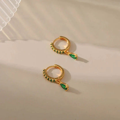 Gold Zirconia Earrings with Emerald