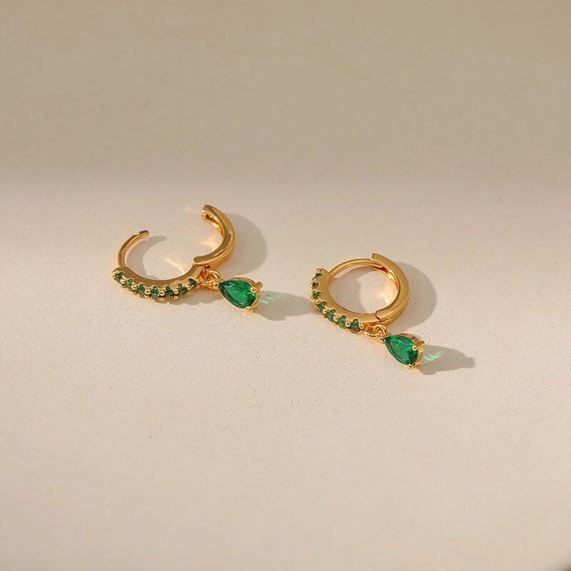 Gold Zirconia Earrings with Emerald