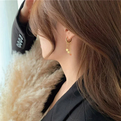 Gold and Silver Star Pendant Earrings