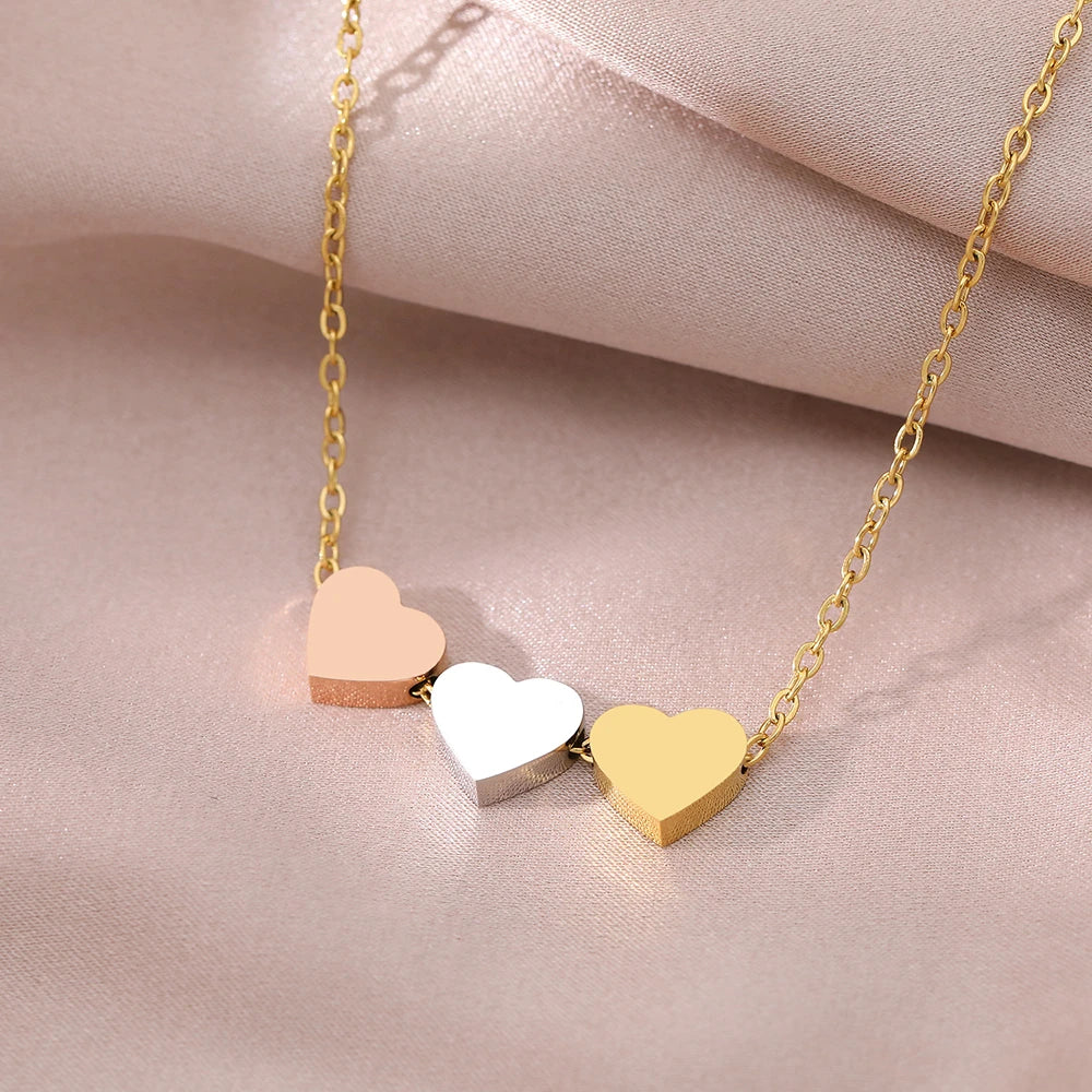 Triple Heart Necklace in Gold