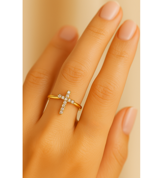 Gold Crystal Cross Resizable Ring-Lydieannejewelry