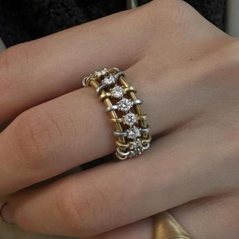 Vintage Zirconia Chained Golden Ring-Lydieannejewelry