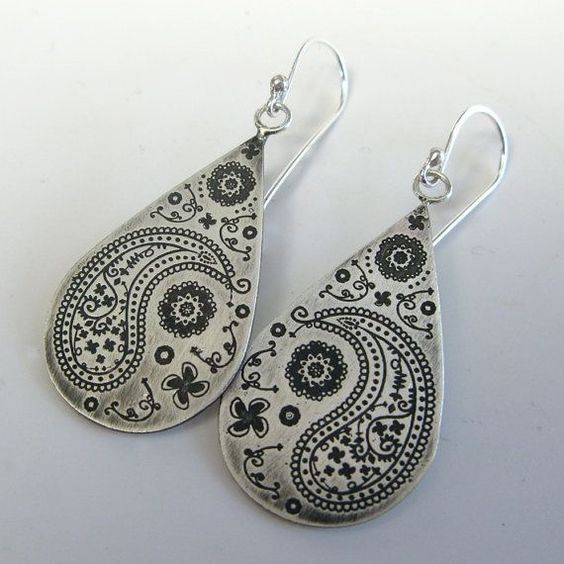 Vintage Drop Symbol Silver Earrings-Lydieannejewelry