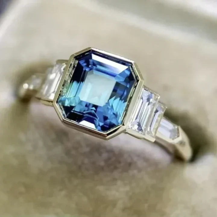Vintage Blue Glass Zirconia Ring-Lydieannejewelry