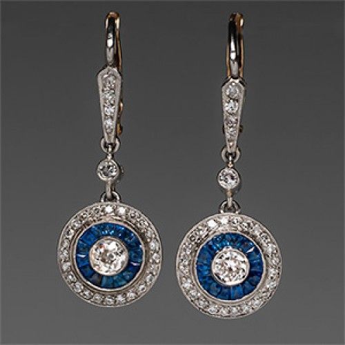 Vintage Blue Mandala Dangling Earrings-Lydieannejewelry