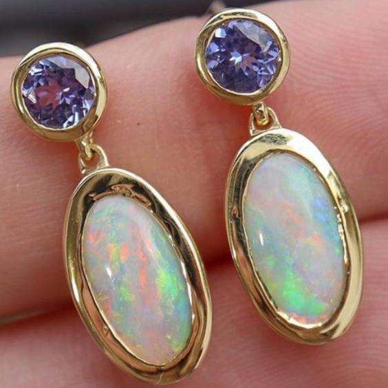 Vintage Opal Golden Earrings-Lydieannejewelry