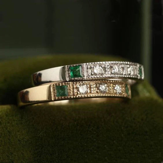 Vintage Inlaid Green Zirconia Ring-Lydieannejewelry