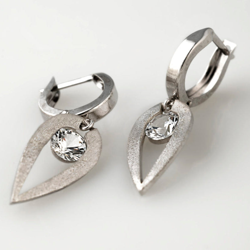 Vintage Silver Forged Zirconia Earrings-Lydieannejewelry