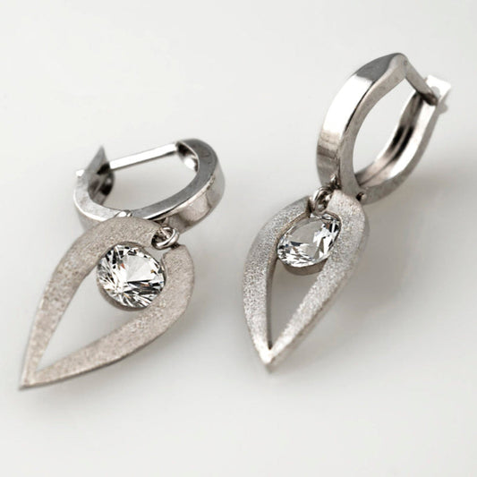 Vintage Silver Forged Zirconia Earrings-Lydieannejewelry