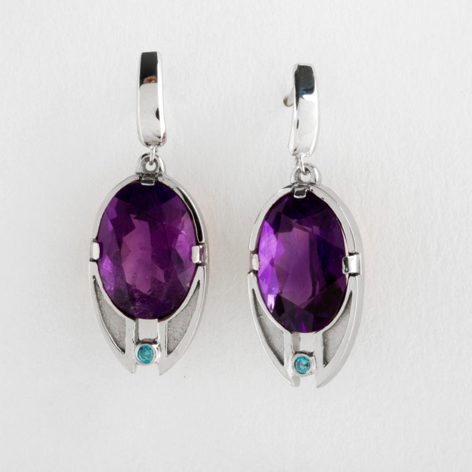 Vintage Purple Rounded Silver Earrings-Lydieannejewelry