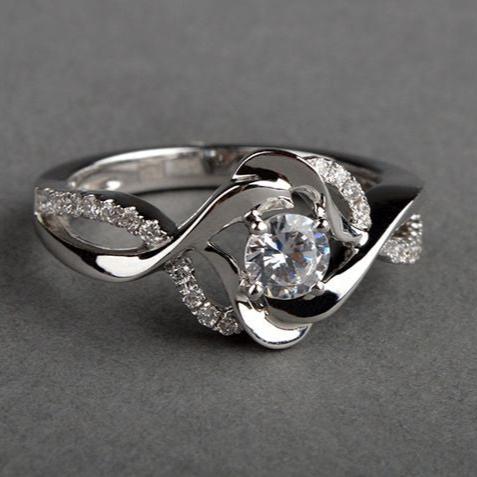 Vintage Irregular Blossom Zirconia Silver Ring-Lydieannejewelry