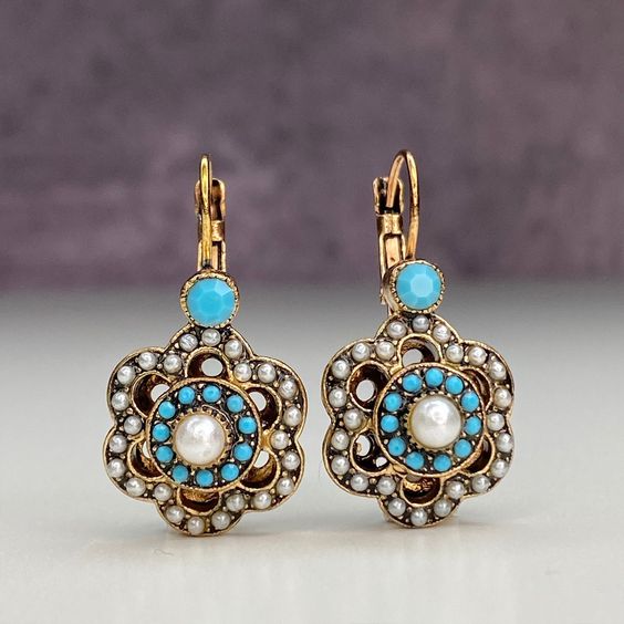 Vintage Blue Mandala Stone Earrings-Lydieannejewelry