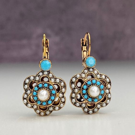 Vintage Blue Mandala Stone Earrings-Lydieannejewelry