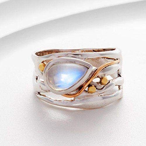 Vintage Moonstone Layered Silver Ring-Lydieannejewelry