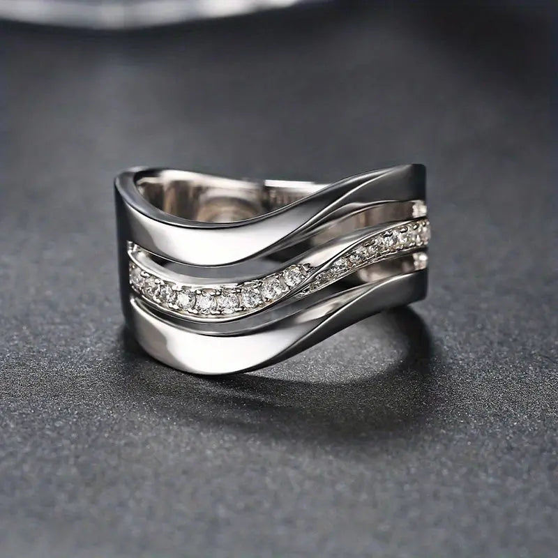 Vintage Wavy Bright Layered Silver Ring-Lydieannejewelry