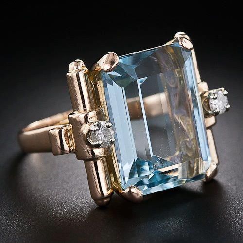 Vintage Blue Gold Crystal Ring-Lydieannejewelry