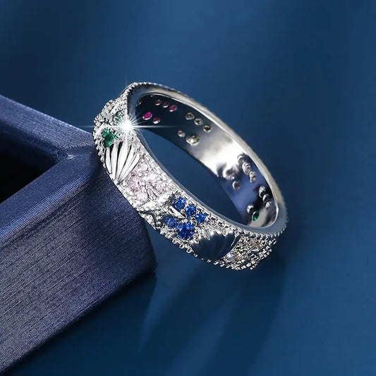 Vintage Silver Blue Zirconia Ocean Ring-Lydieannejewelry