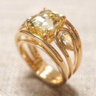 Vintage Gold Yellow Zirconia Ring-Lydieannejewelry