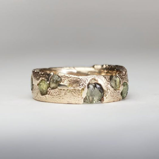 Vintage Green Golden Forged Ring-Lydieannejewelry