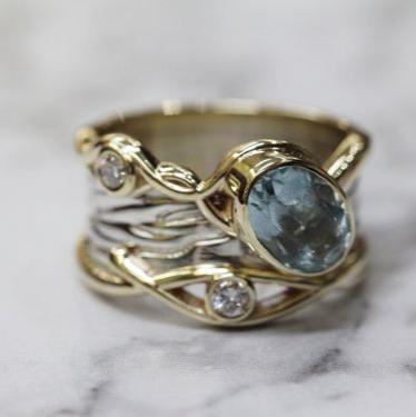 Vintage Blue Stone Layered Gold & Silver Ring-Lydieannejewelry