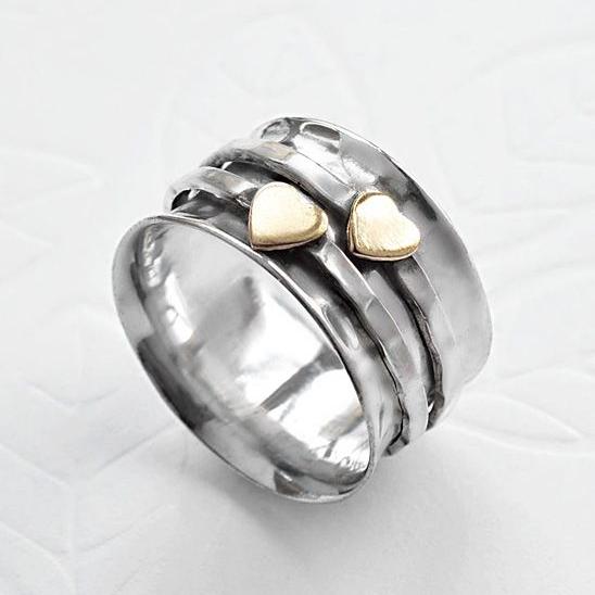 Vintage Gold Heart Silver Ring-Lydieannejewelry