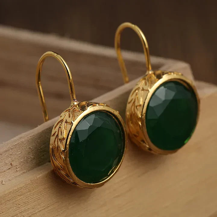 Vintage Green Zirconia Golden Earrings-Lydieannejewelry