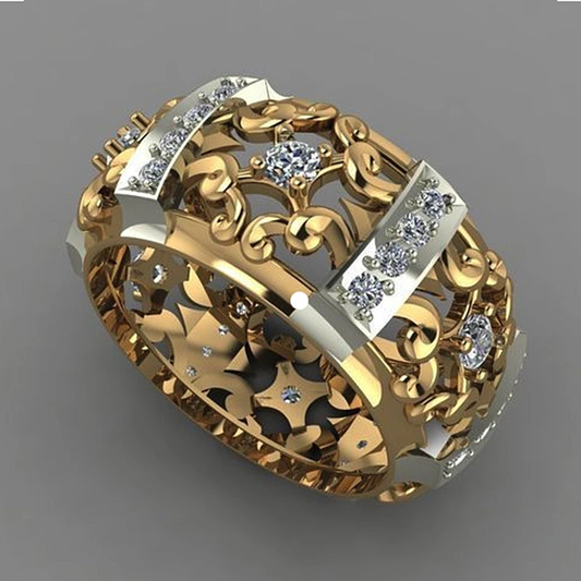 Gold Plated Ring with Zircons in Gold and Vintage Silver