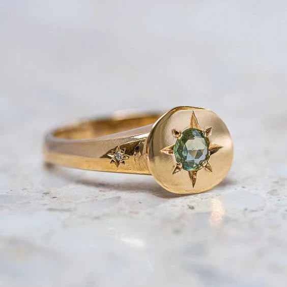 Vintage Green Starlight Golden Ring-Lydieannejewelry
