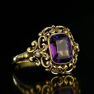 Vintage Inlaid Purple Zirconia Gold Ring-Lydieannejewelry