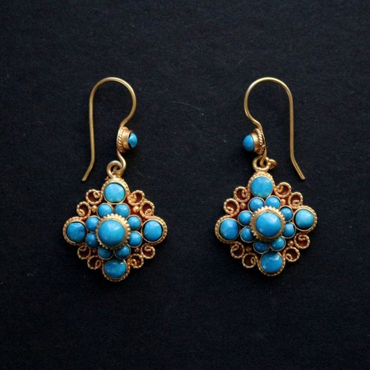 Vintage Blue Stones Mandala Earrings-Lydieannejewelry