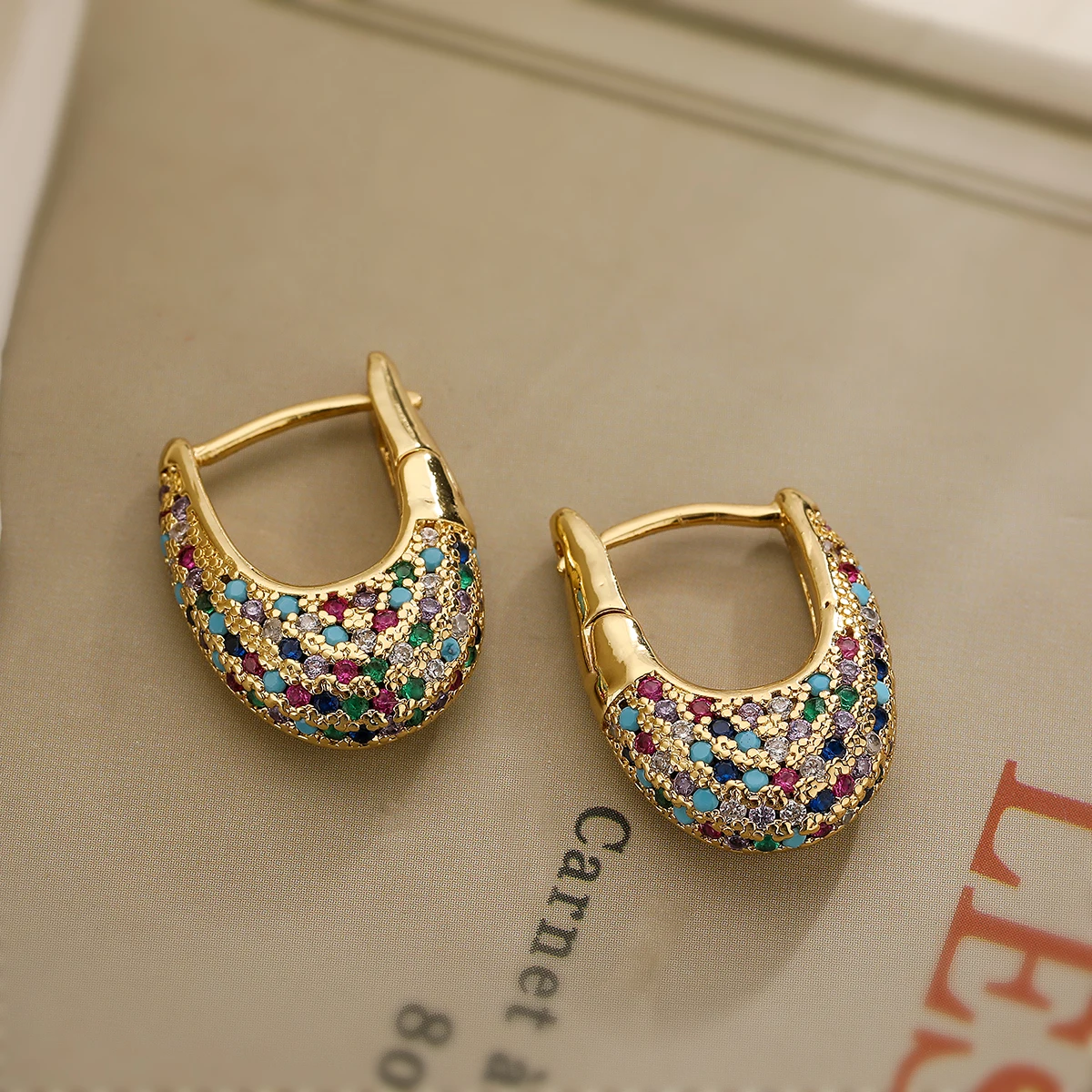 Elegant Colorful Inlaid Crystals Earrings-Lydieannejewelry