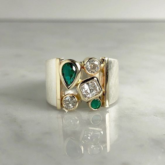 Vintage Green Glass Zirconia Ring-Lydieannejewelry