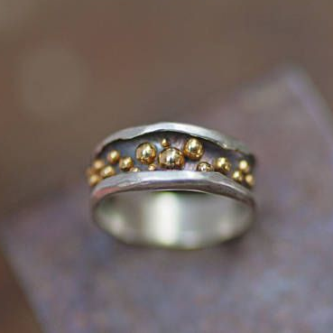 Vintage Gold Beads Silver Ring-Lydieannejewelry