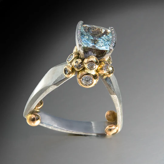 Vintage Blue Zirconia Gold & Silver Ring-Lydieannejewelry