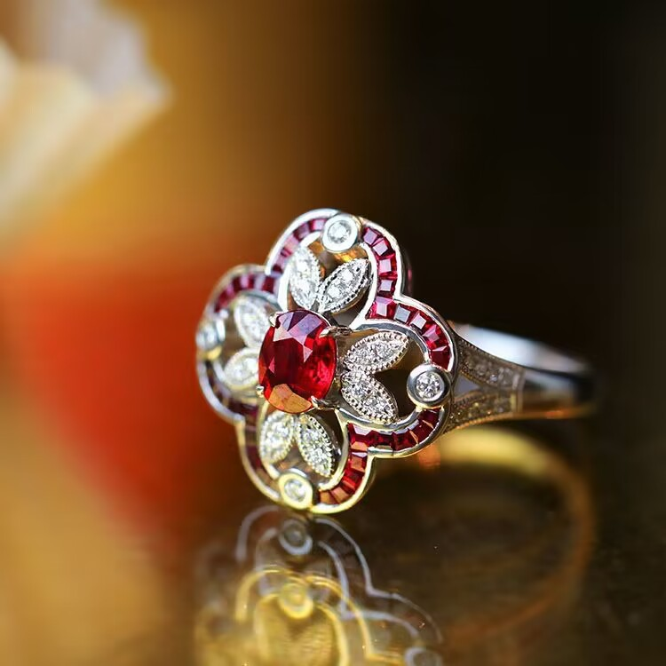 Vintage Bright Red Zirconia Ring-Lydieannejewelry