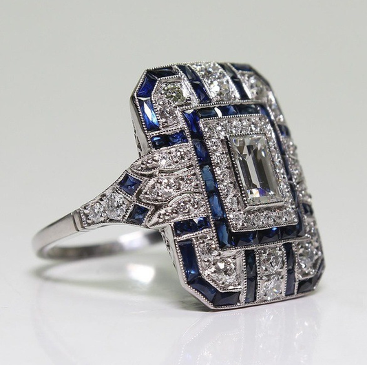 Vintage Bright Silver & Blue Zirconia Ring-Lydieannejewelry