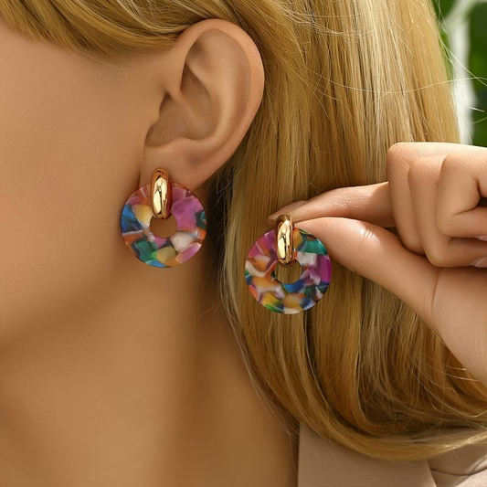 Vintage Multicolour Round Earrings-Lydieannejewelry
