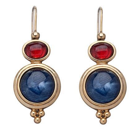 Vintage Blue and Red Stone Earrings-Lydieannejewelry
