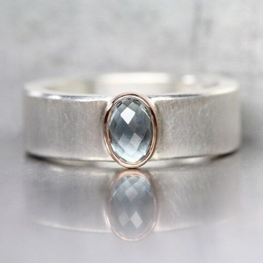 Vintage Silver Ring with Blue Crystal Inlay-Lydieannejewelry