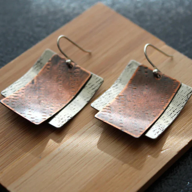 Vintage Bronze Square Earrings-Lydieannejewelry