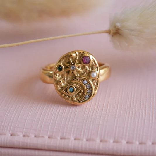 Vintage Gold Colorful Inlaid Stone Ring-Lydieannejewelry