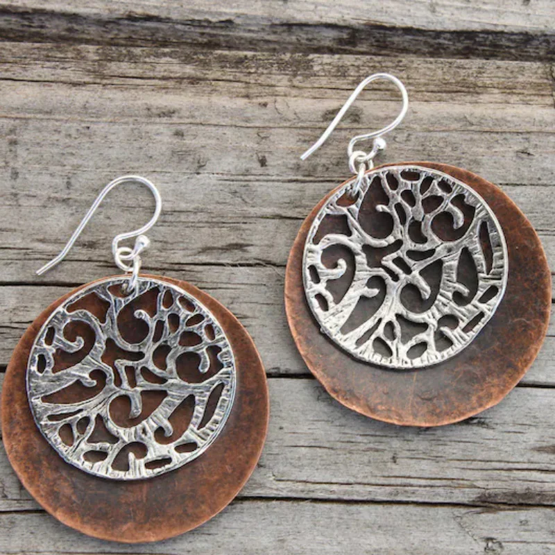 vintage Bronze Rounded Hollow Silver Earrings-Lydieannejewelry