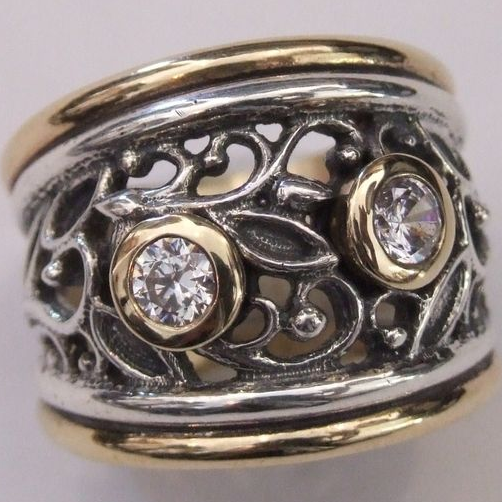 Vintage Hollow Zirconia Silver & Gold Ring-Lydieannejewelry