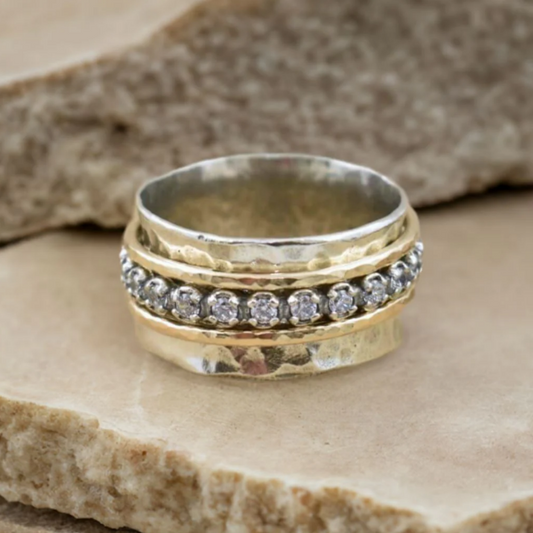 Vintage Spinner Zirconia Gold & Silver Ring-Lydieannejewelry