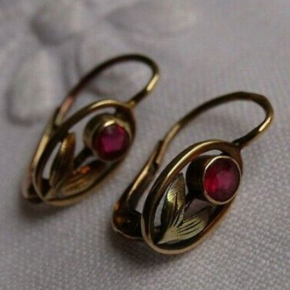 Vintage Red Flower Earrings-Lydieannejewelry