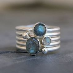 Vintage Inlaid Blue Stone Silver Layered Ring-Lydieannejewelry