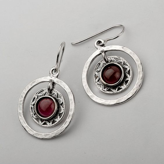 Vintage Red Circle Stone Earrings-Lydieannejewelry