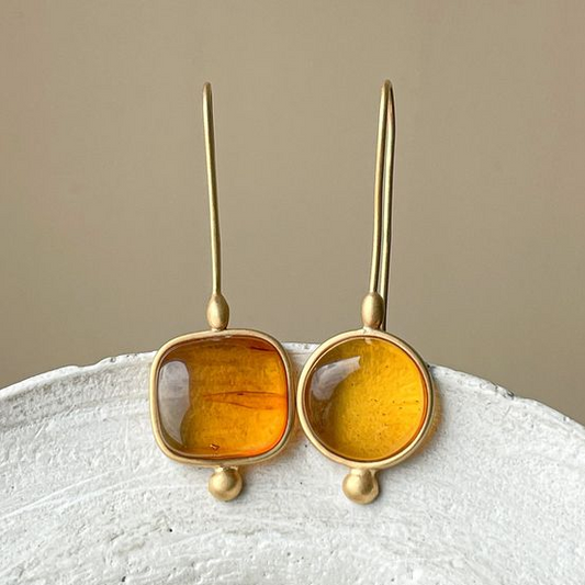 Vintage Orange Glass Gold Earrings-Lydieannejewelry